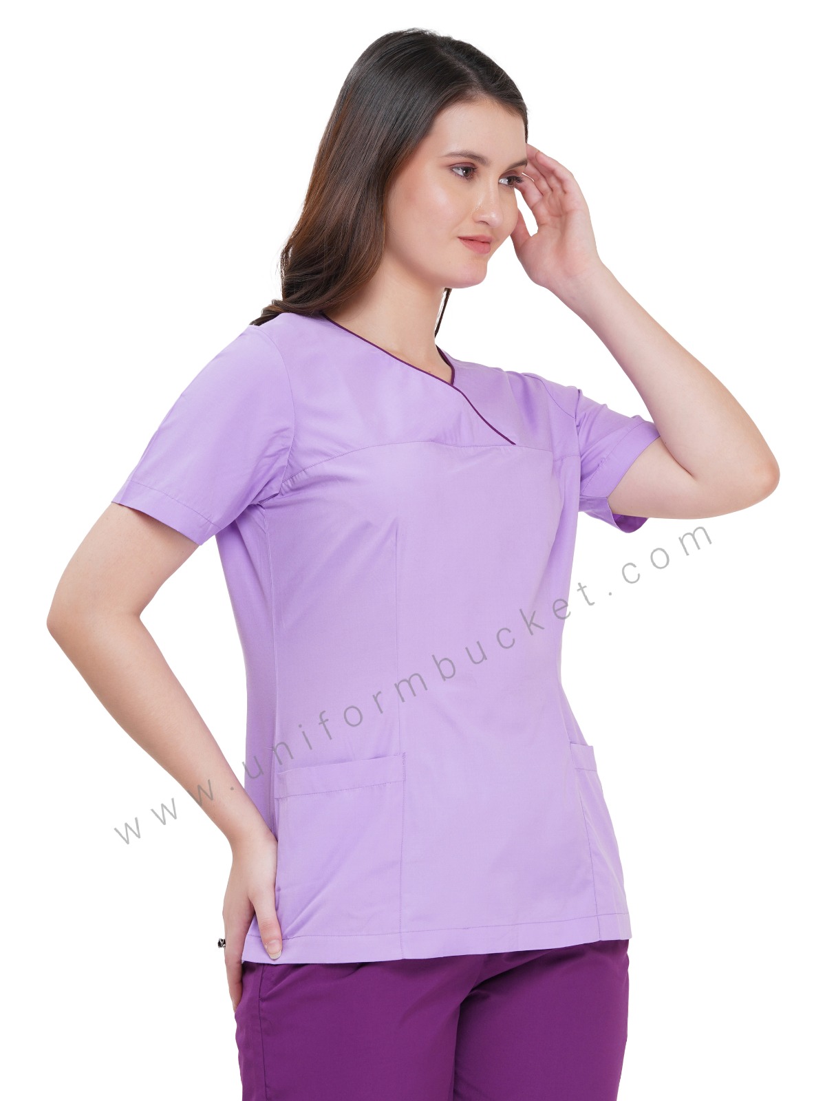 LIGHT PURPLE  CROSSOVER NECK FEMALE TOP WITH MAGENTA PIPING thumbnail 3